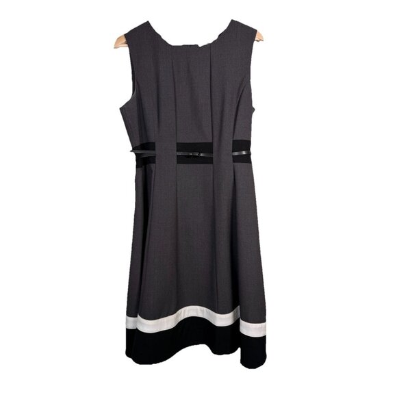 Calvin Klein Dress Size 10 Belted Fit & Flare Gray Black White Preppy Career - Picture 1 of 13